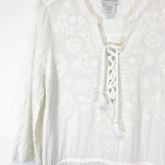 Soft Surroundings White/Cream Embroidered Swim Suit Cover Up Dress Cotto… - Picture 2 of 10